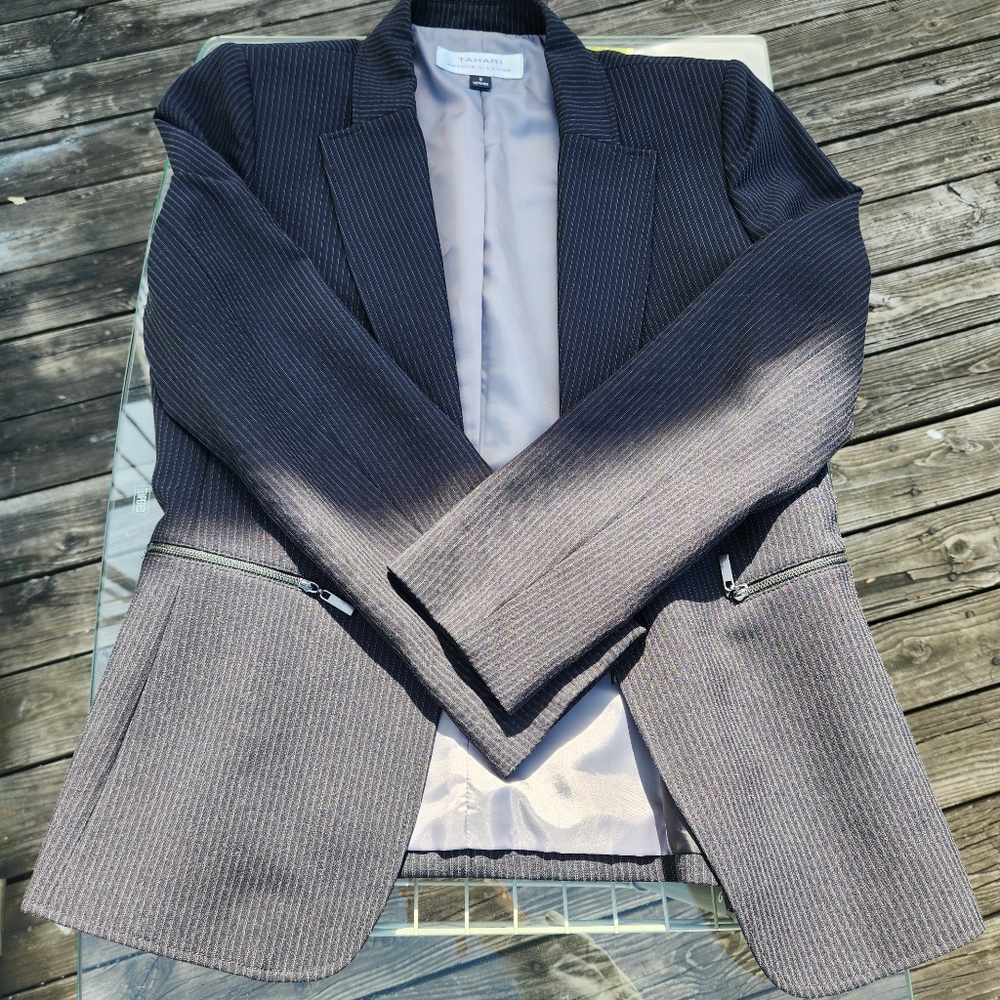 Black Tahari Arthur S. Levine Collection Blazer with Pinstripe Size 8